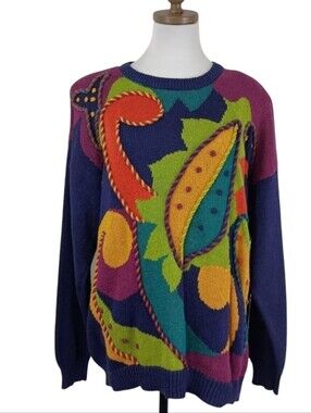 Vintage 90s Santoria Women's Multicolored Plus Size Sweater size Large Artsy